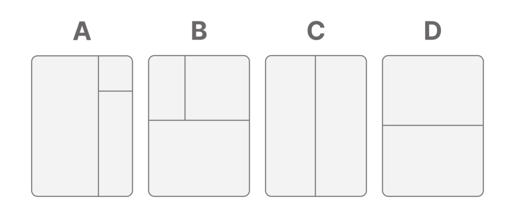 A4キャリーケースワイド用トレーのA〜Dの仕切り方